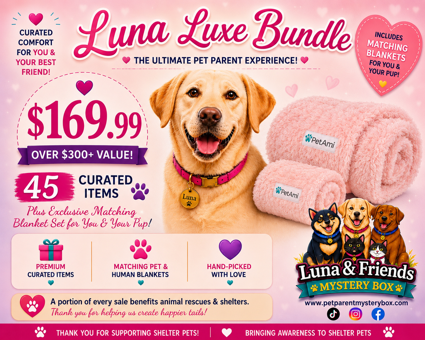 The Luna Luxe Bundle – 45 Item Curated Collection includes two fluffy blankets!